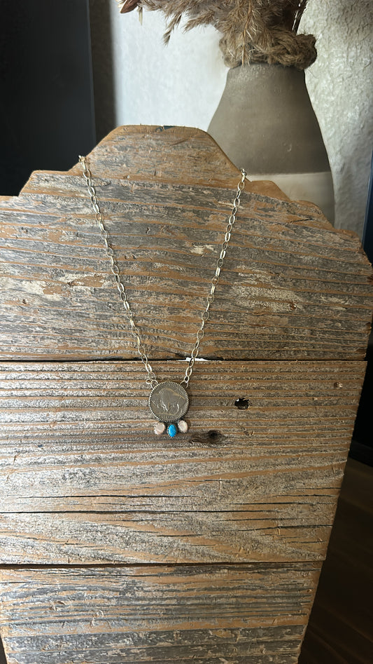 Pearl Buffalo Nickel Cluster Necklace