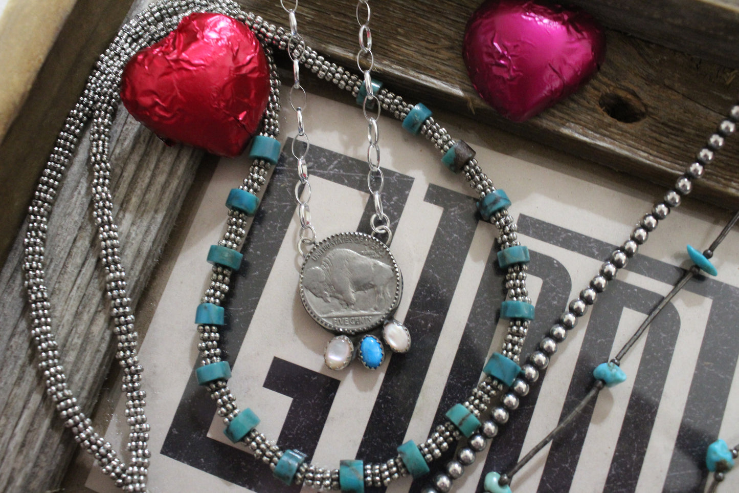 Pearl Buffalo Nickel Cluster Necklace